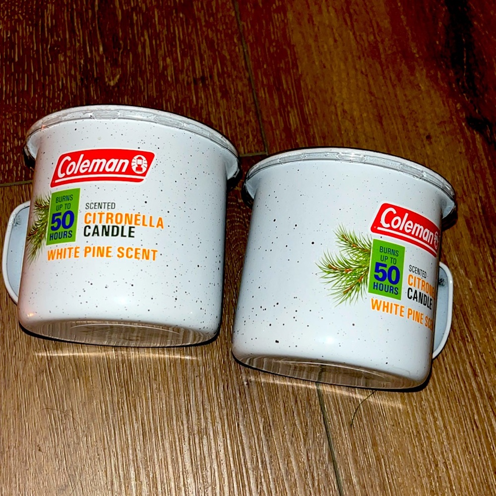 New! Set of 2 Coleman Scented White Pine Citronella Candles. 10.2 ounces each